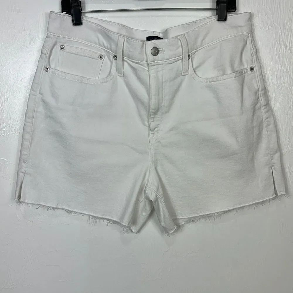 J. Crew White High Waisted Raw Hem Denim Shorts Size 31